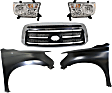 5-Piece Kit Driver and Passenger Side Halogen Headlight, Includes (2) Fender, (1) Grille Assembly, and (2) Headlight, CAPA Certified