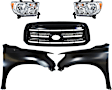 5-Piece Kit Driver and Passenger Side Halogen Headlight, With bulb(s), OE Replacement, Includes (2) Fender, (1) Grille Assembly and (2) Headlight