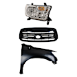 3-Piece Kit Passenger Side Halogen Headlight, Includes (1) Fender, (1) Grille Assembly, and (1) Headlight, CAPA Certified