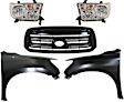 5-Piece Kit Driver and Passenger Side Halogen Headlight, Includes (2) Fender, (1) Grille Assembly, and (2) Headlight, CAPA Certified