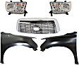 5-Piece Kit Driver and Passenger Side Halogen Headlight, Includes (2) Fender, (1) Grille Assembly, and (2) Headlight, CAPA Certified