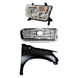 3-Piece Kit Passenger Side Halogen Headlight, Includes (1) Fender, (1) Grille Assembly, and (1) Headlight, CAPA Certified