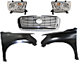 5-Piece Kit Driver and Passenger Side Halogen Headlight, Includes (2) Fender, (1) Grille Assembly, and (2) Headlight, CAPA Certified