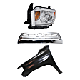 3-Piece Kit, Grille Painted Silver Shell with Gray Insert, For Models With Front Emblem, Includes (1) Fender, (1) Grille, and (1) Headlight