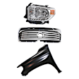 3-Piece Kit, Grille Painted Silver Shell with Gray Insert, For Models With Front Emblem, Includes (1) Fender, (1) Grille, and (1) Headlight