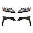 2007 Toyota Camry - 4-Piece Kit Driver and Passenger Side Halogen Headlight, With bulb(s), USA Built Vehicle, OE Replacement,  Includes (2) Fender and (2) Headlight