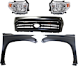 5-Piece Kit, Grille Painted Black, For Models With Front Emblem, CAPA Certified, Includes (2) Fender, (1) Grille, and (2) Headlight