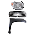 3-Piece Kit, Grille Painted Silver Shell with Gray Insert, For Models With Front Emblem, CAPA Certified, Includes (1) Fender, (1) Grille, and (1) Headlight