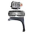 3-Piece Kit, Grille Painted Silver Shell with Gray Insert, For Models With Front Emblem, CAPA Certified, Includes (1) Fender, (1) Grille, and (1) Headlight