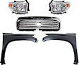 5-Piece Kit, Grille Painted Silver Shell with Gray Insert, For Models With Front Emblem, CAPA Certified, Includes (2) Fender, (1) Grille, and (2) Headlight