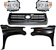 5-Piece Kit, Grille Painted Black, For Models With Front Emblem, Includes (2) Fender, (1) Grille, and (2) Headlight