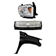 3-Piece Kit, Grille Painted Silver Shell with Gray Insert, For Models With Front Emblem, Includes (1) Fender, (1) Grille, and (1) Headlight