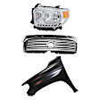 2014-2017 Toyota Tundra - 3-Piece Kit, Grille Painted Silver Shell with Gray Insert, For Models With Front Emblem, Includes (1) Fender, (1) Grille, and (1) Headlight