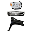 3-Piece Kit, Grille Chrome, For Models With Front Emblem, Standard Type, Includes (1) Fender, (1) Grille, and (1) Headlight