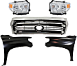 5-Piece Kit, Grille Chrome, For Models With Front Emblem, Standard Type, Includes (2) Fender, (1) Grille, and (2) Headlight