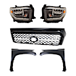 5-Piece Kit, Grille Painted Gray, Standard Type, For Models With Front Emblem, Without Chrome Surround, Includes (2) Fender, (1) Grille, and (2) Headlight
