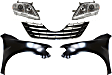 5-Piece Kit Driver and Passenger Side Halogen Headlight, Without bulb(s), Includes (2) Fender, (1) Grille Assembly, and (2) Headlight