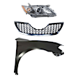 3-Piece Kit Passenger Side Halogen Headlight, USA Built Vehicle, Includes (1) Fender, (1) Grille Assembly, and (1) Headlight
