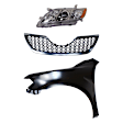 3-Piece Kit Driver Side Halogen Headlight, Without bulb(s), Includes (1) Fender, (1) Grille Assembly, and (1) Headlight