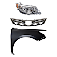 3-Piece Kit Passenger Side Halogen Headlight, LE/XLE Models, Without Signal Light Hole, Includes (1) Fender, (1) Grille Assembly, and (1) Headlight