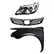 3-Piece Kit Driver Side Halogen Headlight, LE/XLE Models, Without Signal Light Hole, Includes (1) Fender, (1) Grille Assembly, and (1) Headlight