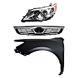 3-Piece Kit Driver Side Halogen Headlight, For Models Without Signal Light Hole, Includes (1) Fender, (1) Grille Assembly, and (1) Headlight