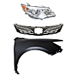 3-Piece Kit Passenger Side Halogen Headlight, LE/XLE Models, Without Signal Light Hole, Includes (1) Fender, (1) Grille Assembly, and (1) Headlight, CAPA Certified