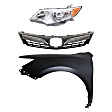 3-Piece Kit Driver Side Halogen Headlight, LE/XLE Models, Without Signal Light Hole, Includes (1) Fender, (1) Grille Assembly, and (1) Headlight, CAPA Certified