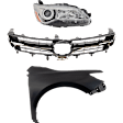 3-Piece Kit, Grille Chrome Shell with Painted Black Insert, For Models With Pre-Collision System, Includes (1) Fender, (1) Grille, and (1) Headlight