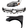 3-Piece Kit, Grille Chrome Shell with Painted Black Insert, For Models With Pre-Collision System, Includes (1) Fender, (1) Grille, and (1) Headlight