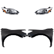 4-Piece Kit Driver and Passenger Side Halogen Headlight, With bulb(s), OE Replacement, Includes (2) Fender and (2) Headlight