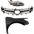 3-Piece Kit, Grille Chrome Shell with Painted Black Insert, For Models With Pre-Collision System, Includes (1) Fender, (1) Grille, and (1) Headlight