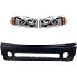 3-Piece Kit Front Primed Bumper Cover Includes (2) Headlight and (1) Bumper Cover