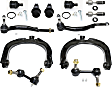 12-Piece Kit Front, Driver and Passenger Side, Upper Control Arm Kit, Includes (4) Ball Joint, (2) Control Arm, (2) Sway Bar Link, and (4) Tie Rod End