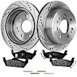 2-Wheel Set Rear Brake Disc and Pad Kit, Cross-drilled and Slotted 7 Lugs 348 mm Semi-metallic Pro-Line Series, Includes (1) Brake Pad Set and (2) Brake Disc