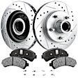 2-Wheel Set Front Brake Disc and Pad Kit, Cross-drilled and Slotted 5 Lugs 266.7 mm Ceramic RWD Pro-Line Series, Includes (1) Brake Pad Set and (2) Brake Disc