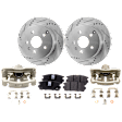 2-Wheel Set Rear Brake Kit With Calipers, Cross-drilled and Slotted 5 Lugs 303.02 mm Ceramic, Includes (2) Brake Caliper, (1) Brake Pad Set and (2) Brake Disc