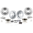 2005-2015 Nissan Xterra - 4-Wheel Set Front and Rear Brake Kit With Calipers, Front-Plain Surface/Rear-Cross-drilled and Slotted 6 Lugs Front-295.91 mm/Rear-286 mm Ceramic, Includes (4) Caliper, (4) Disc and (2) Pad Set