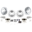 4-Wheel Set Front and Rear Brake Kit With Calipers, Front-Plain Surface/Rear-Cross-drilled and Slotted 6 Lugs Front-295.91 mm/Rear-286 mm Ceramic, Includes (4) Caliper, (4) Disc and (2) Pad Set