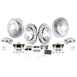 4-Wheel Set Front and Rear Brake Kit With Calipers, Cross-drilled and Slotted 6 Lugs Front-296 mm/Rear-286 mm Ceramic, Includes (4) Brake Caliper, (4) Brake Disc and (2) Brake Pad Set