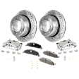 2-Wheel Set Rear Brake Kit With Calipers, Cross-drilled and Slotted 8 Lugs 358 mm Semi-metallic, Includes (2) Brake Caliper, (2) Brake Disc and (1) Brake Pad Set