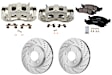 2-Wheel Set Front Brake Kit With Calipers, Cross-drilled and Slotted 5 Lugs 305 mm Ceramic, Includes (2) Caliper, (2) Disc, and (1) Pad Set
