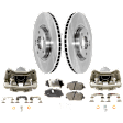2-Wheel Set Front Brake Kit With Calipers, Plain Surface 5 Lugs 320.04 mm Ceramic FWD, Includes (2) Caliper, (2) Disc, and (1) Pad Set