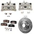 2-Wheel Set Rear Brake Kit With Calipers, Cross-drilled and Slotted 5 Lugs 302 mm Ceramic, Includes (2) Caliper, (2) Disc, and (1) Pad Set