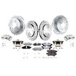 4-Wheel Set Front and Rear Brake Kit With Calipers, Cross-drilled and Slotted 6 Lugs Front-296 mm/Rear-286 mm Ceramic, Includes (4) Brake Caliper, (4) Brake Disc and (2) Brake Pad Set