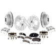 4-Wheel Set Front and Rear Brake Kit With Calipers, Front-Cross-drilled and Slotted/Rear-Plain Surface, 6 Lugs, Front-Ceramic/Rear-Semi-Metallic, Includes (4) Caliper, (4) Disc, and (2) Pad Set