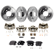 4-Wheel Set Front and Rear Brake Kit With Calipers, Front-Plain Surface/Rear-Cross-drilled and Slotted 5 Lugs Front-293.88 mm/Rear-262 mm Ceramic, Includes (4) Caliper, (4) Disc and (2) Pad Set