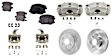 4-Wheel Set Front and Rear Brake Kit With Calipers, Front-Plain Surface/Rear-Cross-drilled and Slotted 5 Lugs Front-281.94 mm/Rear-281.69 mm Ceramic FWD, Includes (4) Caliper, (4) Disc and (2) Pad Set