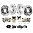 4-Wheel Set Front and Rear Brake Kit With Calipers, Front-Cross-drilled and Slotted/Rear-Plain Surface, 6 Lugs, Front-Ceramic/Rear-Semi-Metallic Includes (4) Caliper, (4) Disc and (2) Pad Set