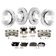 4-Wheel Set Front and Rear Brake Kit With Calipers, Cross-drilled and Slotted 6 Lugs Front-350.01 mm/Rear-320.04 mm Front-Ceramic/Rear-Semi-Metallic, Includes (4) Caliper, (4) Disc and (2) Pad Set